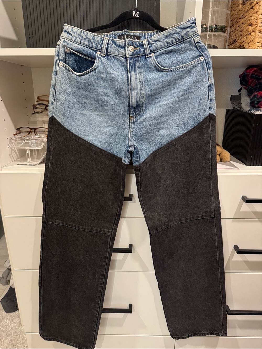 Women’s Two-Tone Light Blue and Black Boot Cut Jeans